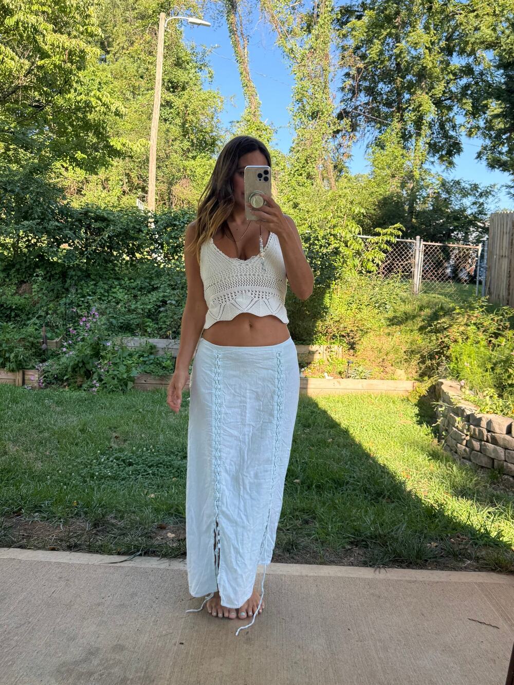Hand Dyed Sea Glass Linen Lace-Up Maxi Skirt